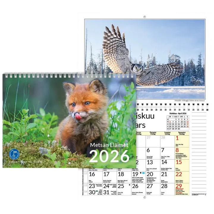 Seinäkalenteri Metsän Eläimet A3 2026