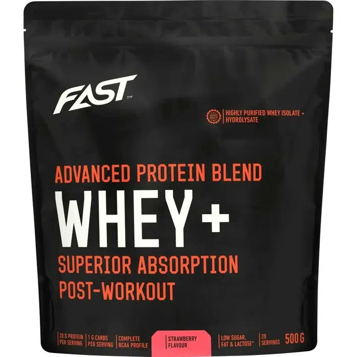 FAST Whey+ 500 g heraproteiinijauhe mansikka