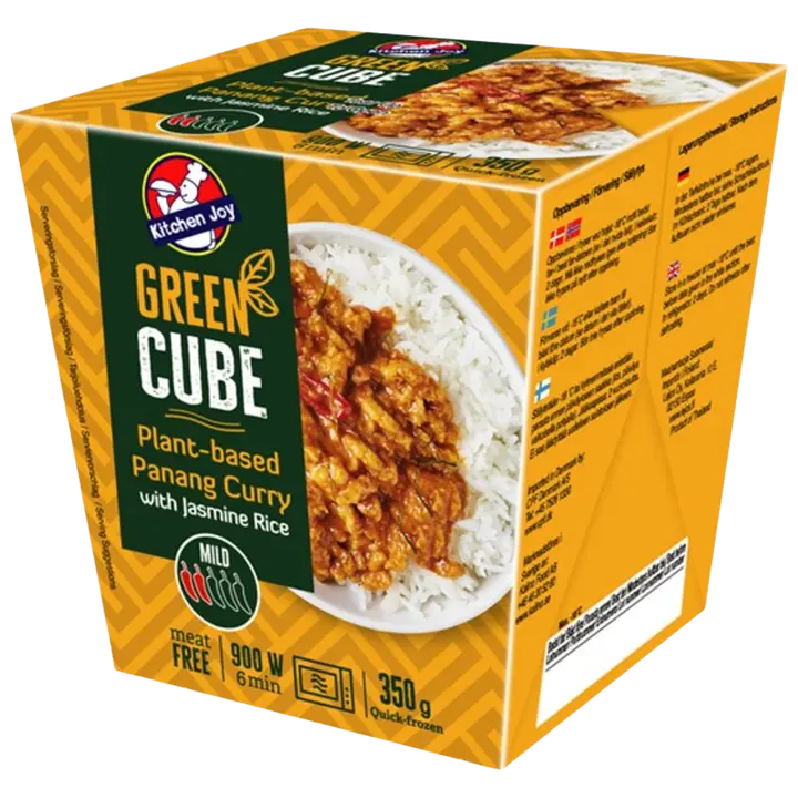 Kitchen Joy Green-Cube Kasvispohjainen Panang Curry, soijaproteiinia ja jasmiiniriisiä, pakasteateria 350g