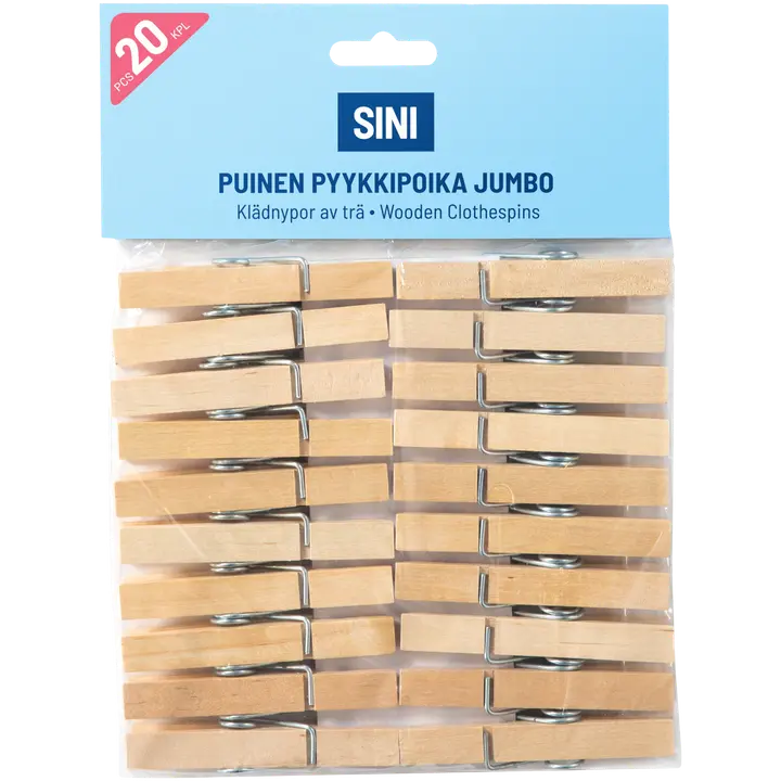 Sini puinen pyykkipoika jumbo 20kpl
