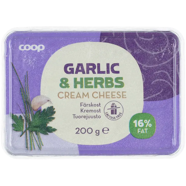 Coop Valkosipuli & yrtit tuorejuusto laktoositon 200 g