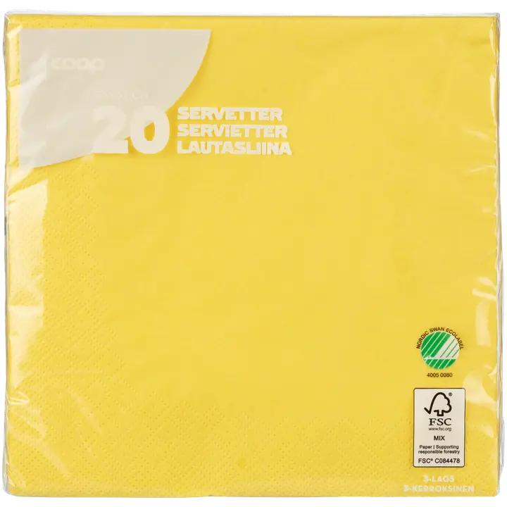 Coop lautasliina keltainen 33x33cm 20kpl