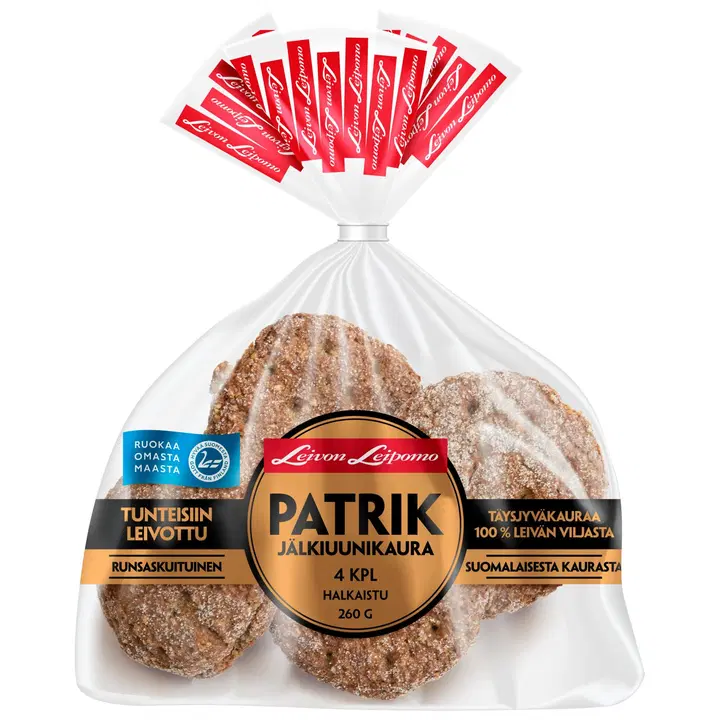 Leivon Leipomo  Patrik Jälkiuunikaura 4 kpl 260 g 100% täysjyväkauraleipä