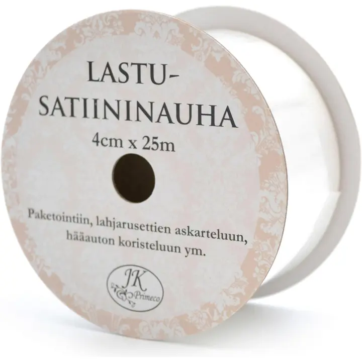 J.K. Primeco lastusatiininauha valkoinen 4cm x 25m