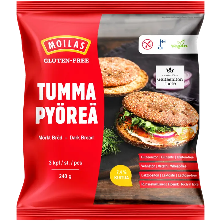 Moilas Gluten-Free Tumma Pyöreä 3 kpl 240 g, gluteeniton, kypsä pakaste