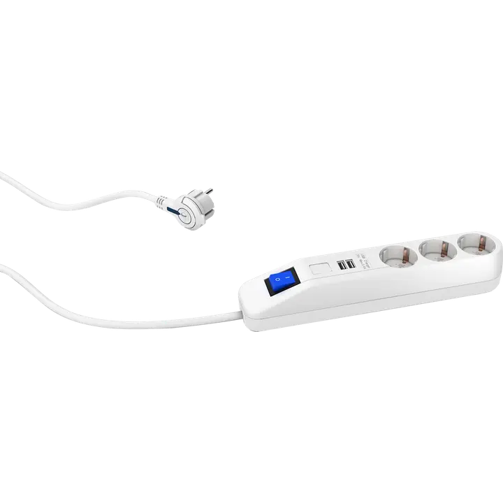 Gelia jatkojohto 3+2 kombi 3m 3xsuko+2xUSB-A kytkin valkoinen
