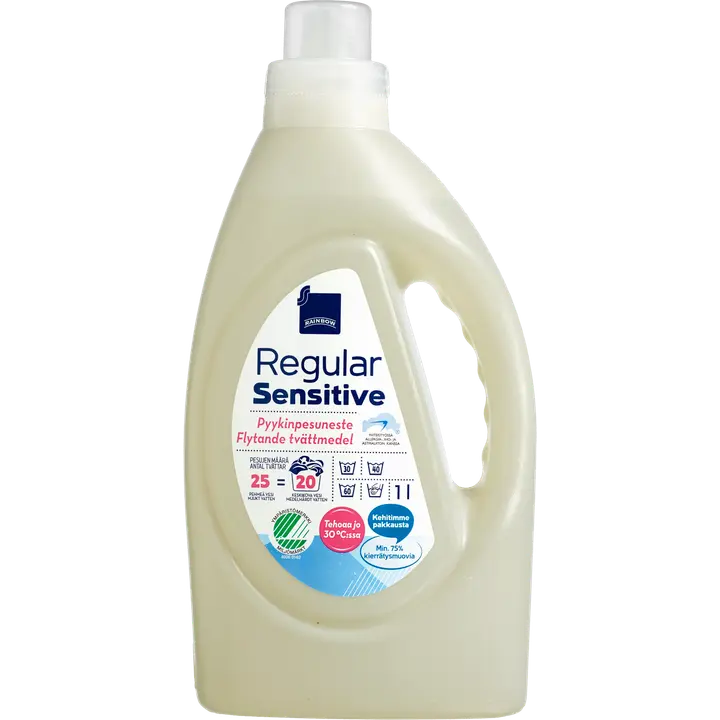 Rainbow Regular Sensitive pyykinpesuneste vaaleille ja monivärisille tekstiileille 1l