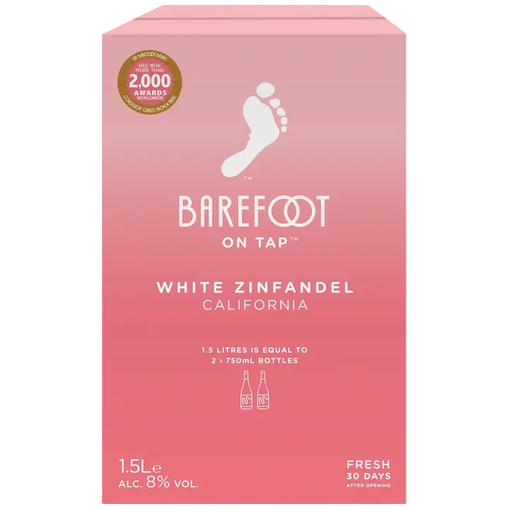 Barefoot White Zinfandel rosee viini 8 til- % 1,5 l bib