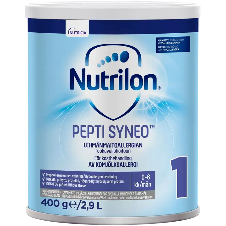 Nutrilon Pepti Syneo 1 400g, kliininen ravintovalmiste lehmänmaitoallergian ruokavaliohoitoon, jauhe, 0-6kk