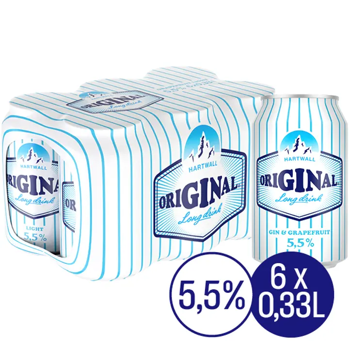6 x Hartwall Original Long Drink White Label Grapefruit 5,5% 0,33 l