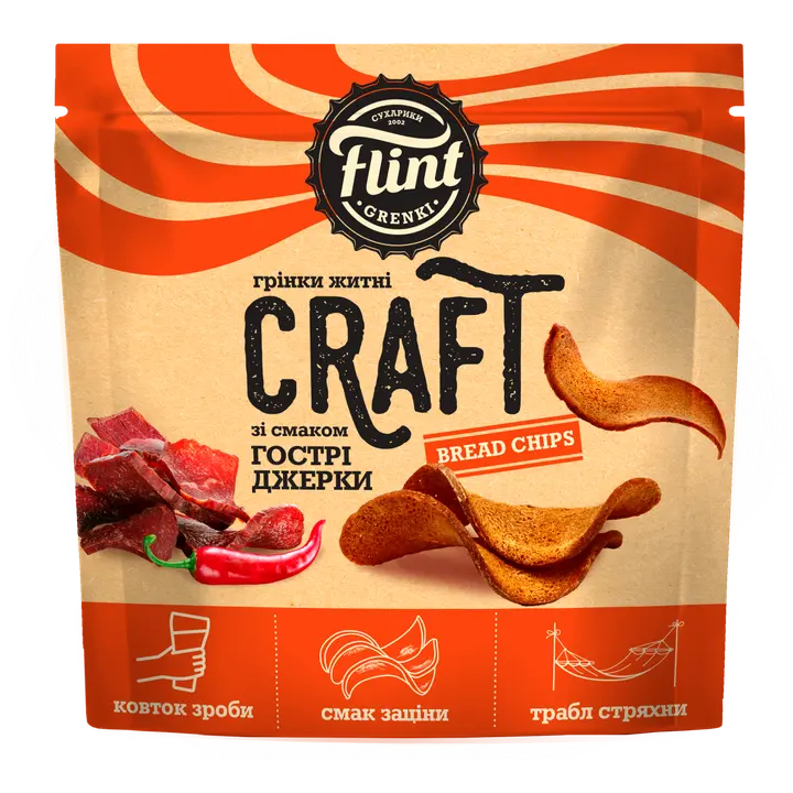 Flint craft grenki vürtsikad vinnutatud liha maitselised lainelised leivakesed 90g