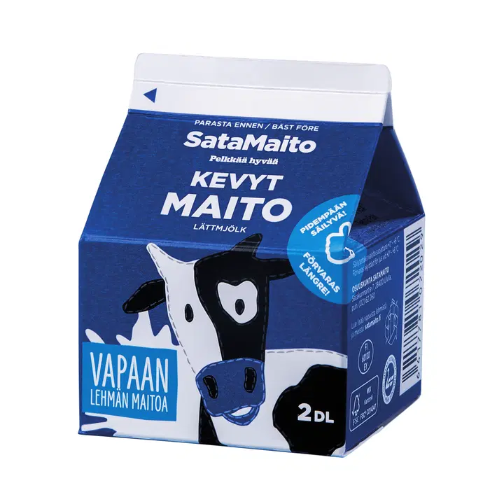 Satamaito korkeapastöroitu vapaan lehmän kevytmaito ESL 2dl
