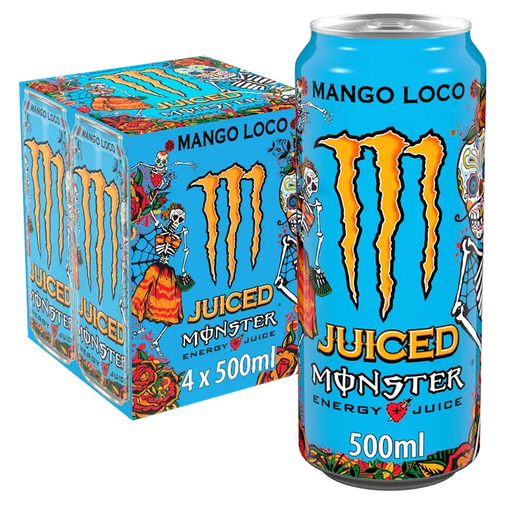 4-pack Monster Mango Loco energiajuoma tölkki 0,5 L