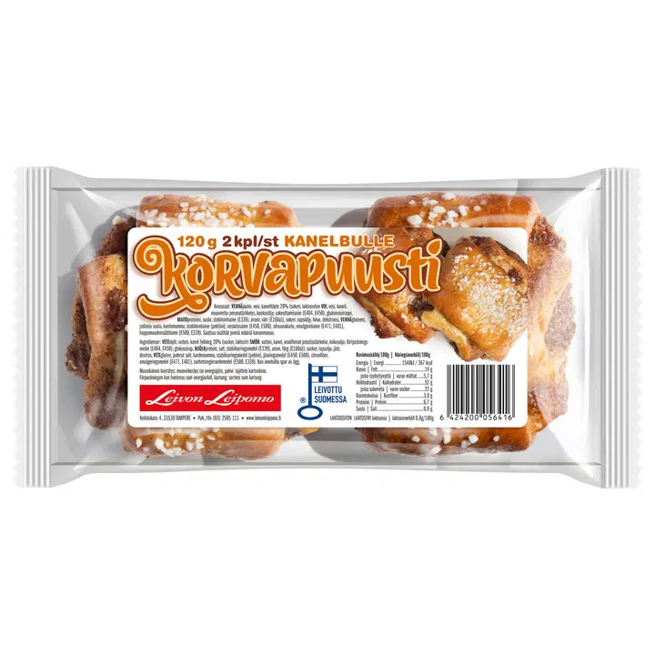 Leivon Leipomo Korvapuusti 2 kpl 120g kaneli-voitäyte