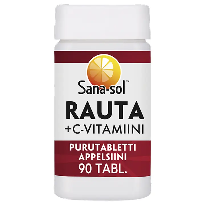 Sana-sol Rauta+C-vitamiini appelsiininmakuinen purutabletti ravintolisä 90tabl