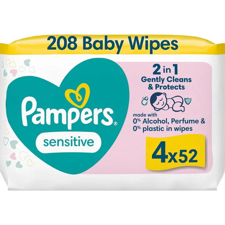 Pampers 4x52kpl Sensitive Baby Wipes puhdistuspyyhe