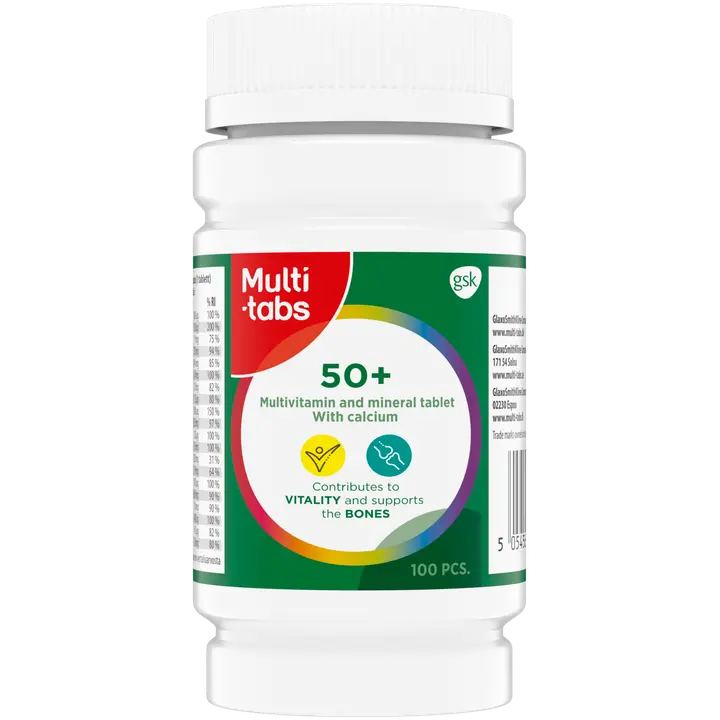 Multi-tabs 50+ Monivitamiini-kivennäisainevalmiste aikuisille 100 tablettia