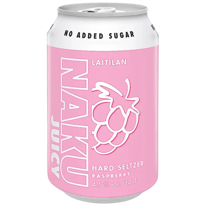 Laitilan Naku Juicy Raspberry 4,5 til-% 0,33L hard seltzer