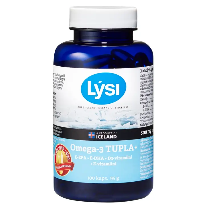 Lysi Omega-3 Tupla+ kalaöljy-vitamiinikapseli 100kaps 95g ravintolisä