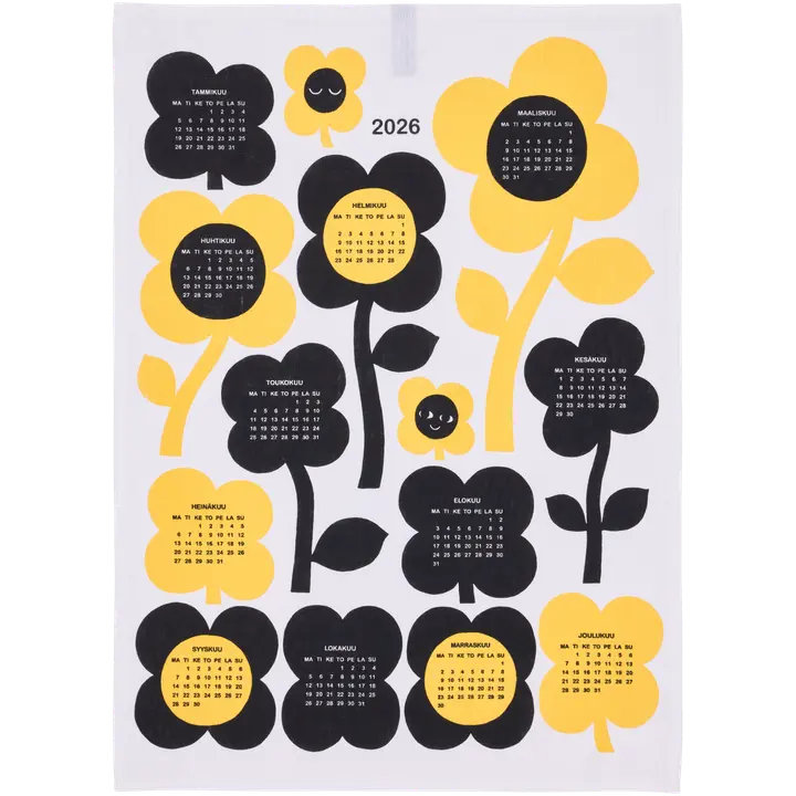 Finlayson keittiöpyyhe kalenteri 2026 Kukkariemu