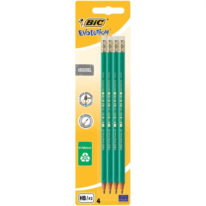 BIC Evolution kumipäinen lyijykynä 4kpl