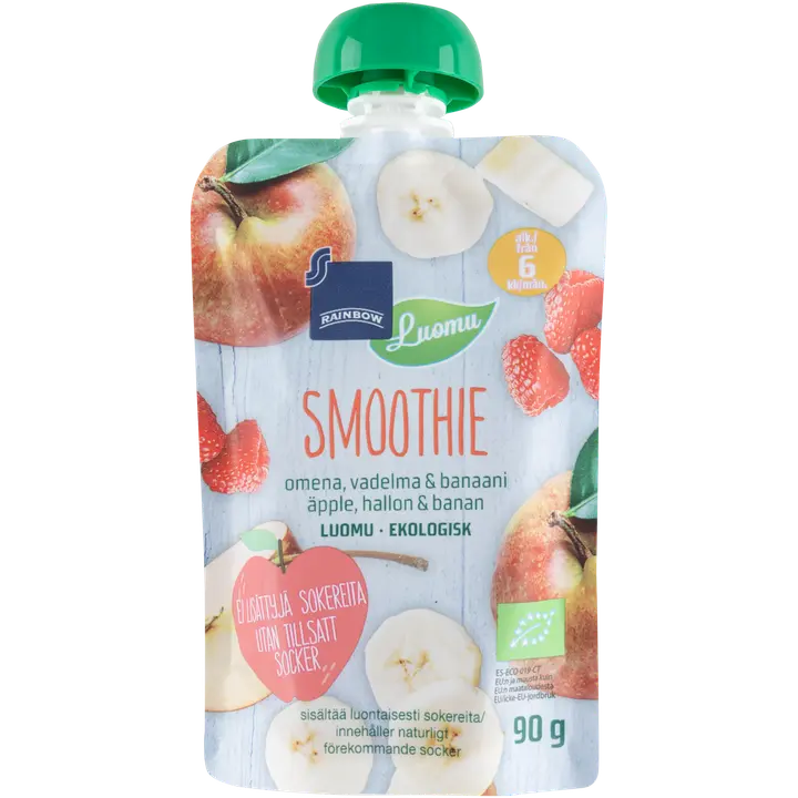 Rainbow smoothie omena, vadelma & banaani luomu 90 g 6 kk
