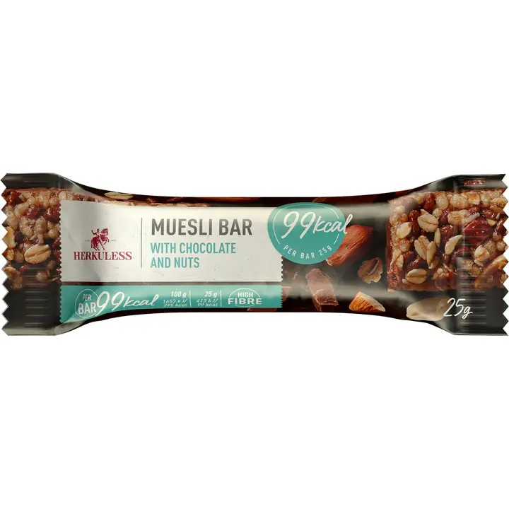 Herkuless müslibatoon šokolaadi ja pähklitega 25g