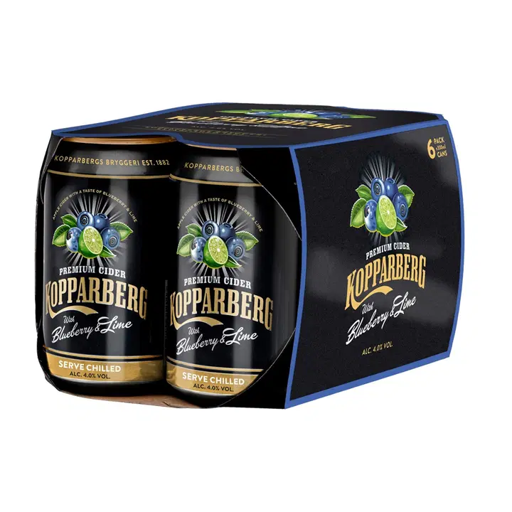 4 x 6 x Premium Cider Kopparberg with Blueberry & Lime 4,0% Mustikan & Limen makuinen omenasiideri tölkki 33cl