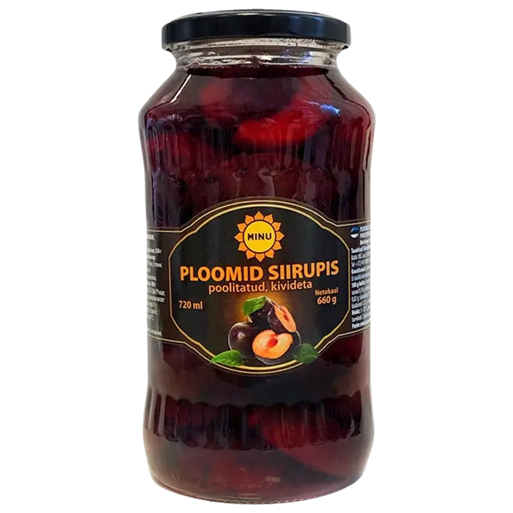 Minu poolitatud ploomid kivideta siirupis, 660 g