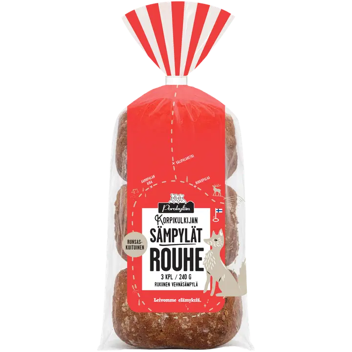 Porokylän Korpikulkijan sämpylät rouhe 3 kpl / 240 g rukiinen vehnäsämpylä