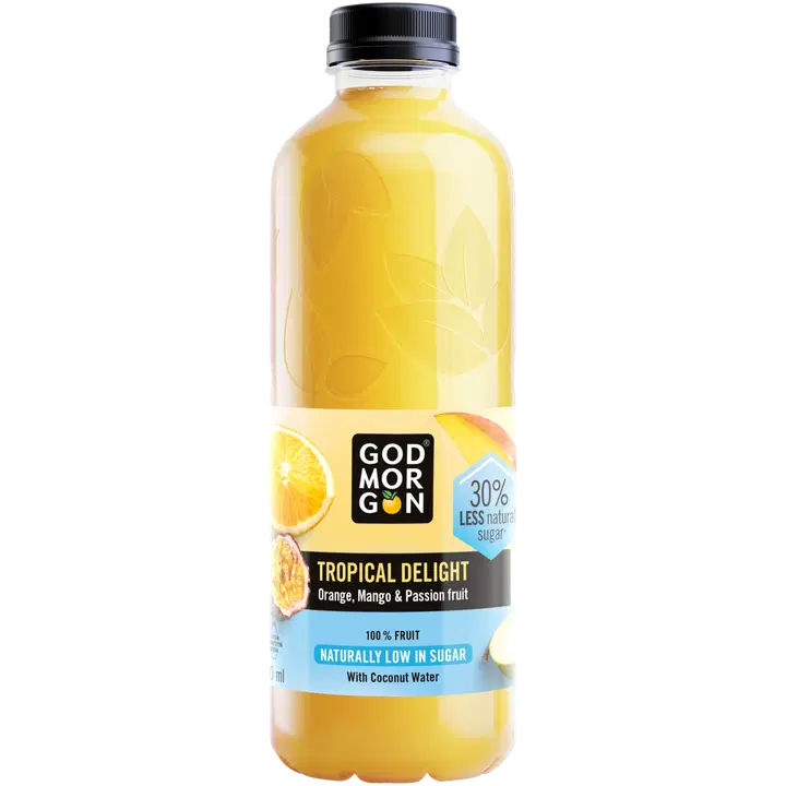 God Morgon Tropical Delight Appelsiini-kookosvesi-omena-ananas-mango-passionhedelmätäysmehu 850 ml