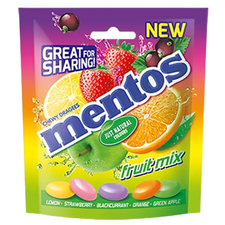 Mentos Fruit Mix nätsukommid kotis 160 g