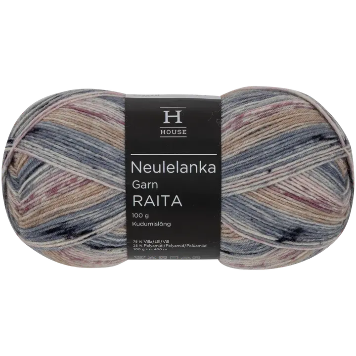 House sukkalanka Raita 100g pastellipinkki, vaaleanharmaa, valkoinen, beige