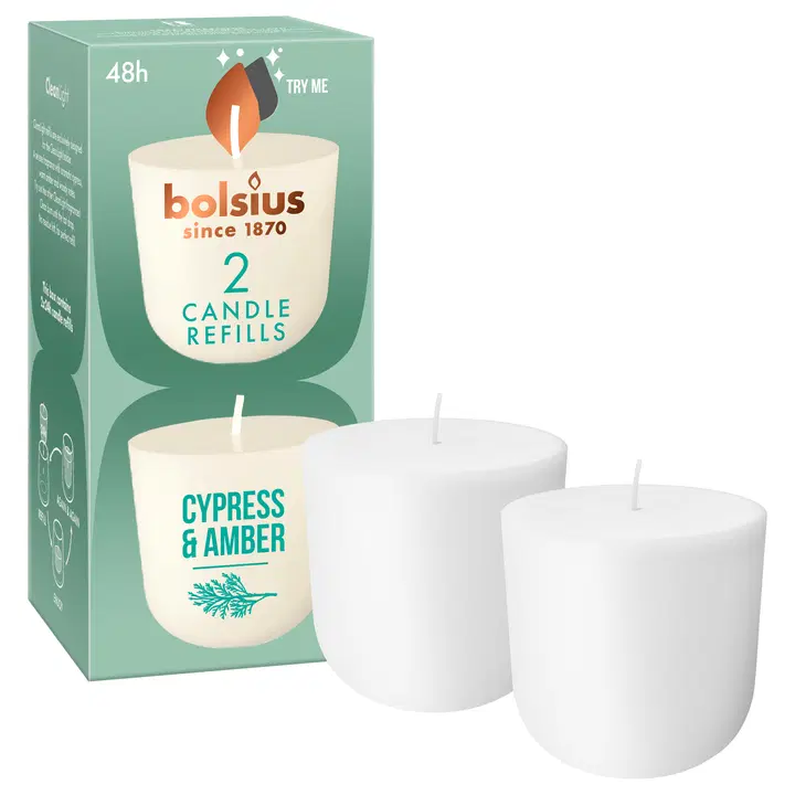 Bolsius - CleanLight-täyttöpakkaus - 2 kpl Cypress & Amber
