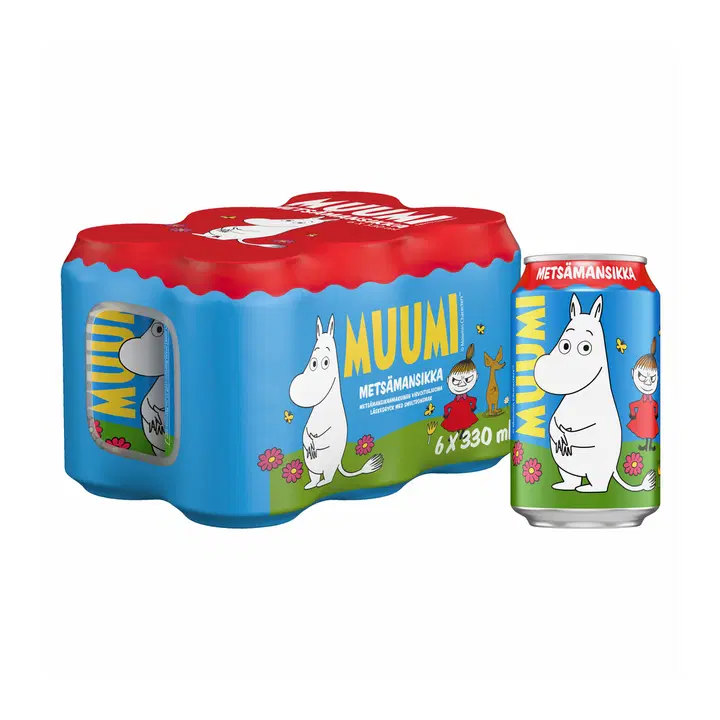6-pack Muumi Metsämansikka virvoitusjuoma tölkki 0,33 L