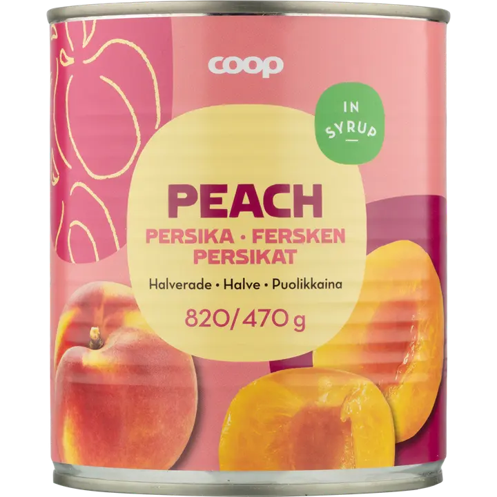 Coop persikat puolikkaina sokeriliemessä 820/470 g