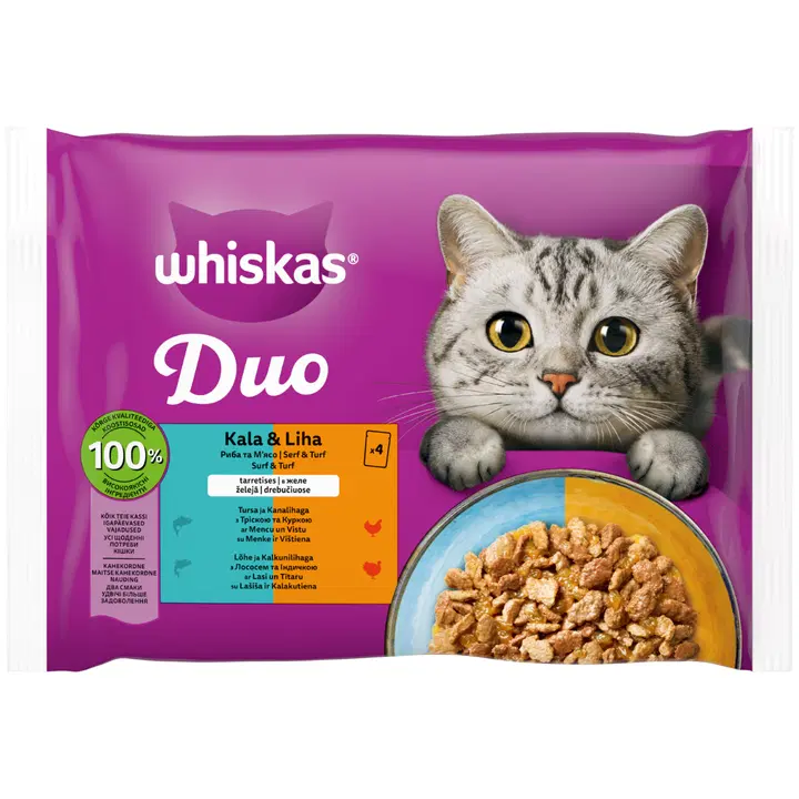 Whiskas Täissööt Pouch Tasty Duo Kala ja Liha 85g