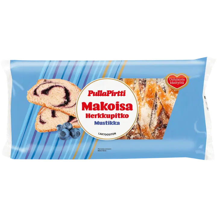 Pulla-Pirtti Makoisa Herkkupitko Mustikka 390g laktoositon mustikkatäytepitko