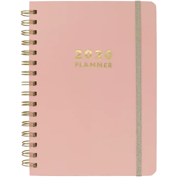 Pöytäkalenteri kierresidottu A5 pinkki