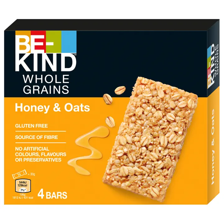 BE-KIND Whole Grains Honey & Oats 4-pack - täysjyväpatukat kauralla ja hunajalla (4 x 30 g)
