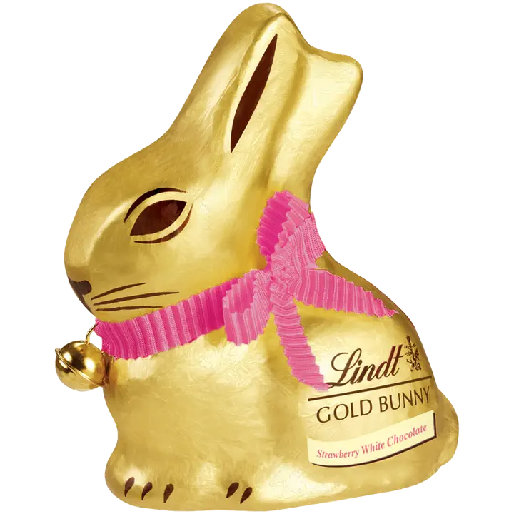 Lindt GOLD BUNNY Valkosuklaakuvio pakastekuivatuilla mansikkapaloilla 100g