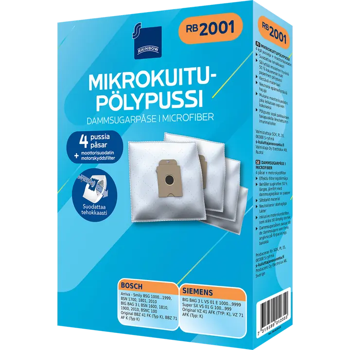 Rainbow pölypussi RB2001 4kpl + moottorisuodatin