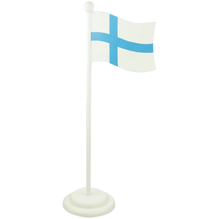 Weiste puinen Suomen lippu jalustalla, korkeus 37cm