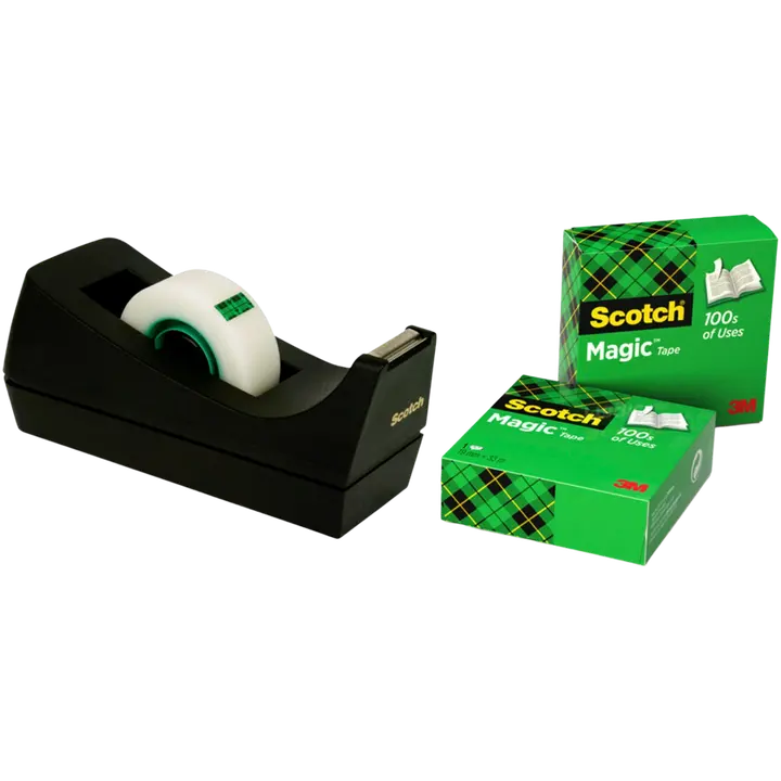 Scotch® C38 ‑katkaisulaite, musta + 3 rullaa Scotch® Magic™ ‑teippiä, 19 mm x 33 m