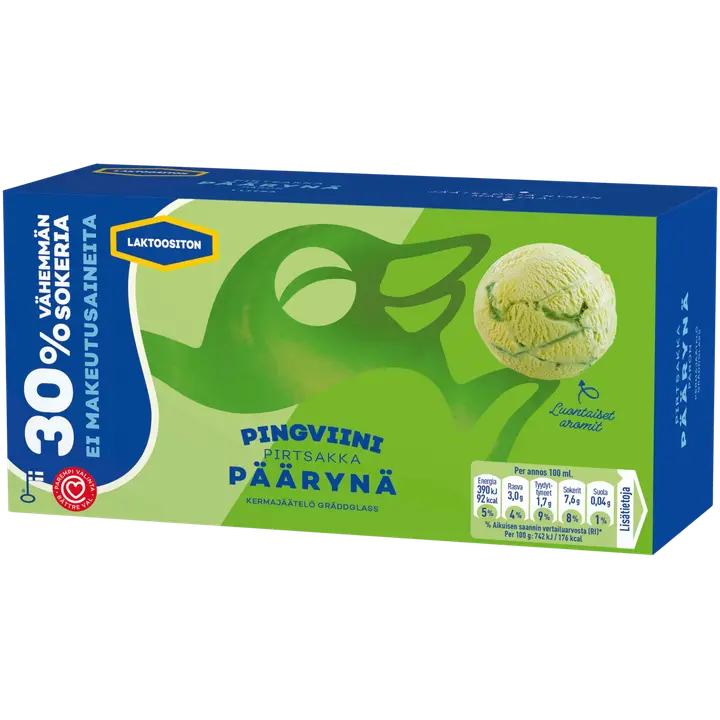 Pingviini Päärynä Vähemmän sokeria Laktoositon kermajäätelö kotipakkaus 525g/1L