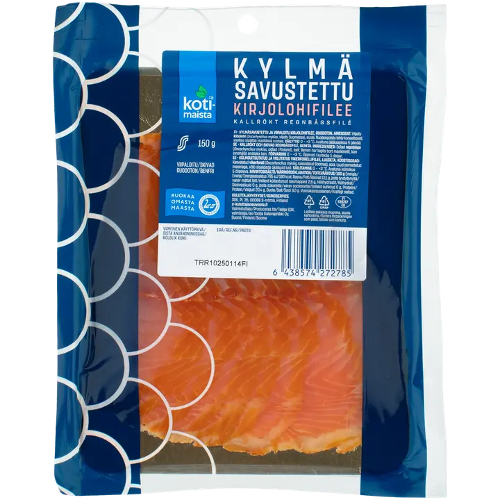 Kotimaista kylmäsavustettu kirjolohifilee viipaloitu 150 g