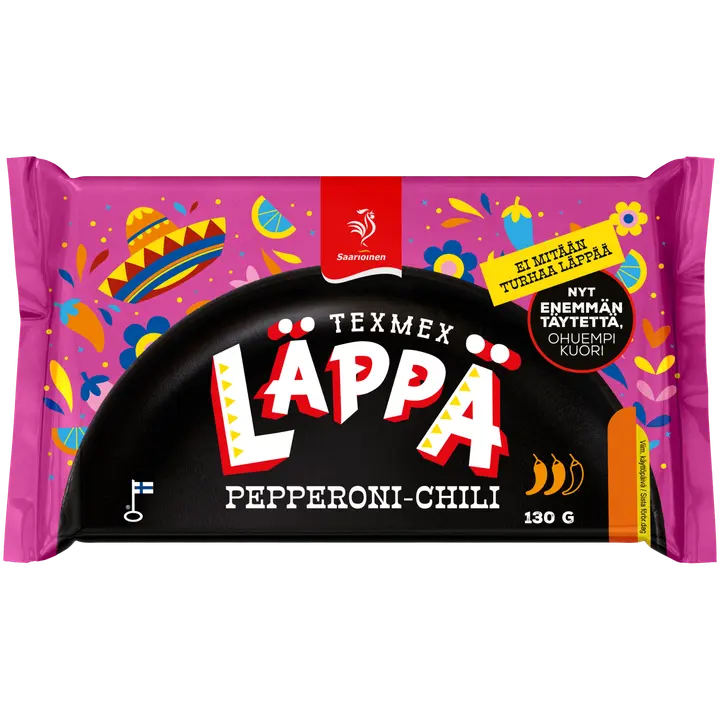 Saarioinen Texmex Läppä pepperoni-chili, pepperonitäytteinen välipalapizza 130g