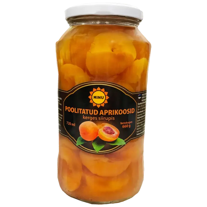 Minu aprikoosid poolitatud siirupis 660gr/330gr