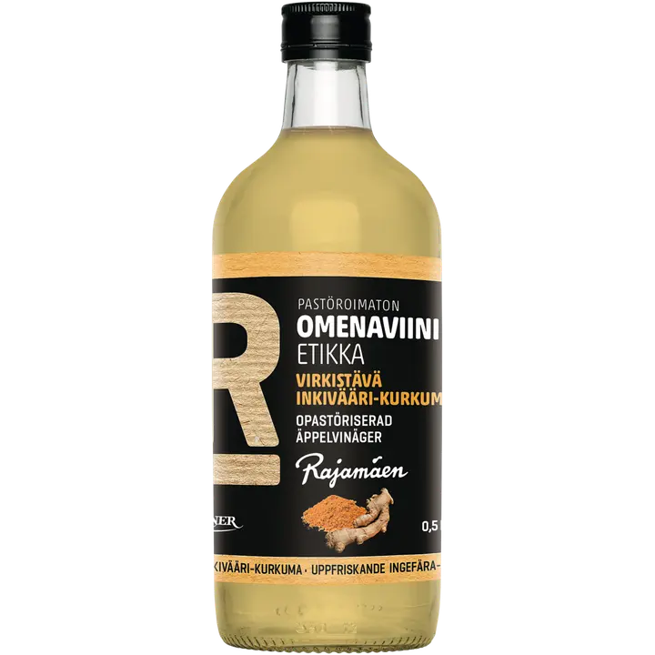 Rajamäen 0,5l Pastöroimaton omenaviinietikka inkivääri-kurkuma