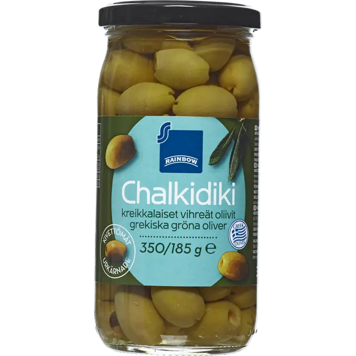 Rainbow Chalkidiki kreikkalaiset kivettömät oliivit 350/185 g